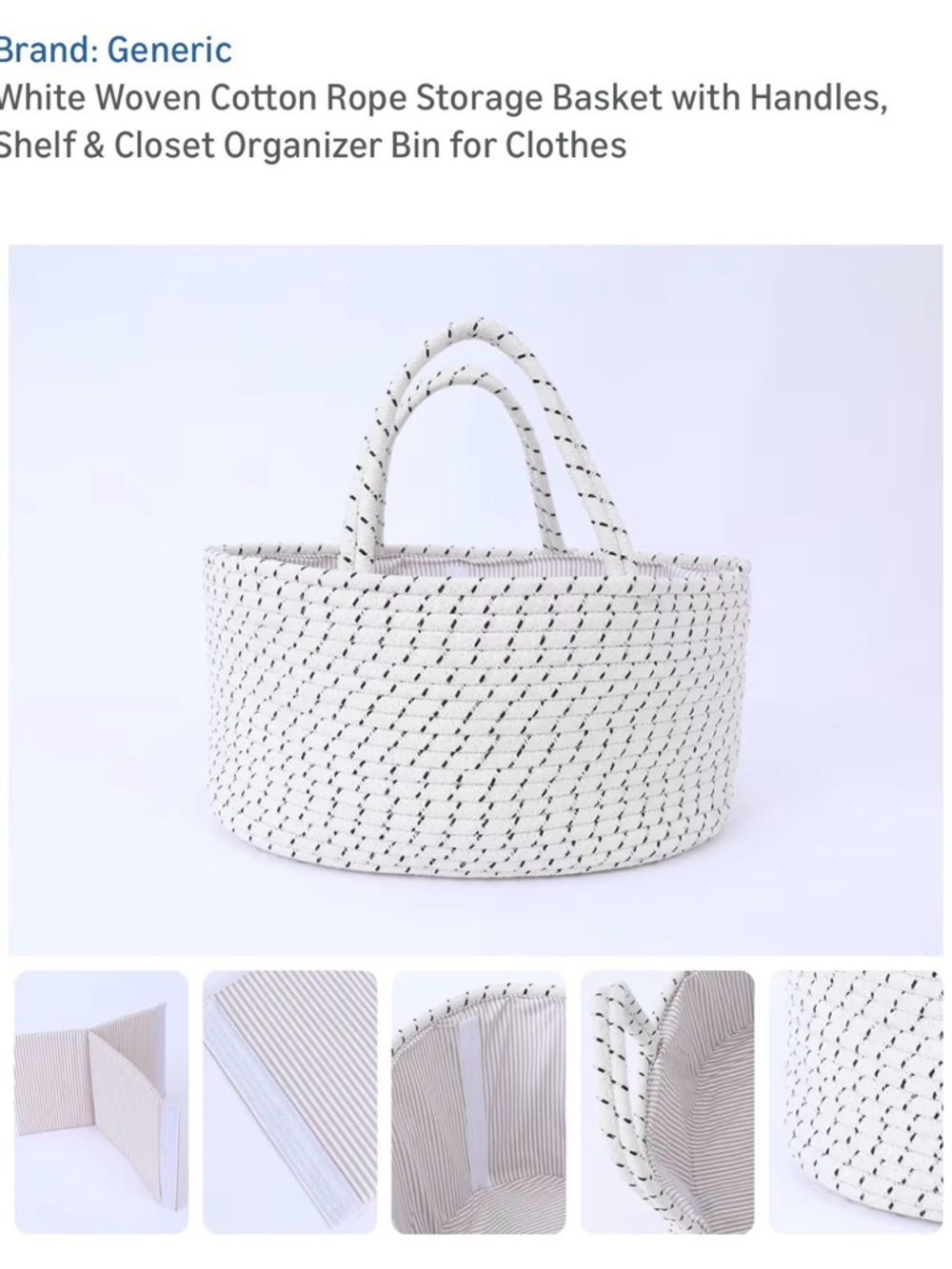 White Woven Cotton Rope Tote Bag with Dual Handles